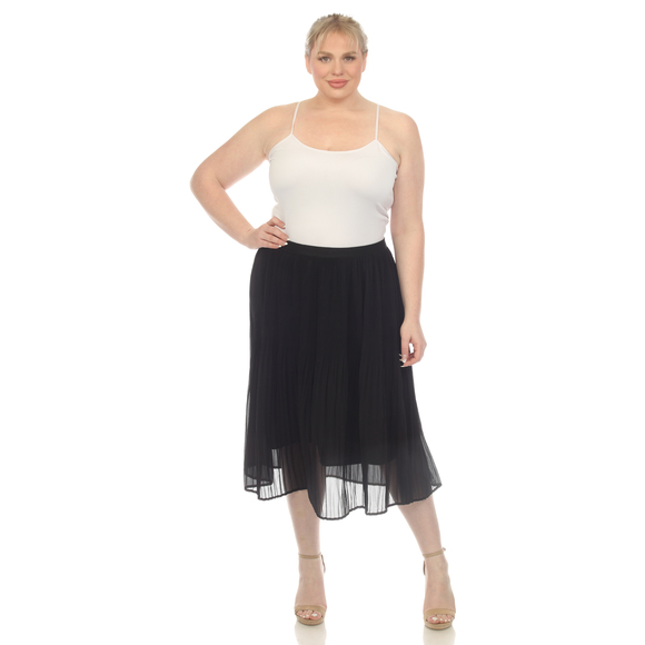 White Mark Women's Plus Size Pleated Chiffon Midi Skirt - Picture 5 of 6